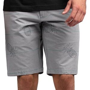 Travis Mathew Golf Cohen Shorts Gray AOP Pineapple Performance Stretch Mens 34